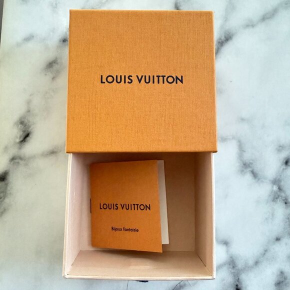 Louis Vuitton Orange Small Gift Box Blue Logo Ribbon Pull Tab Jewelry 3.5"x3.5" - Picture 4 of 6